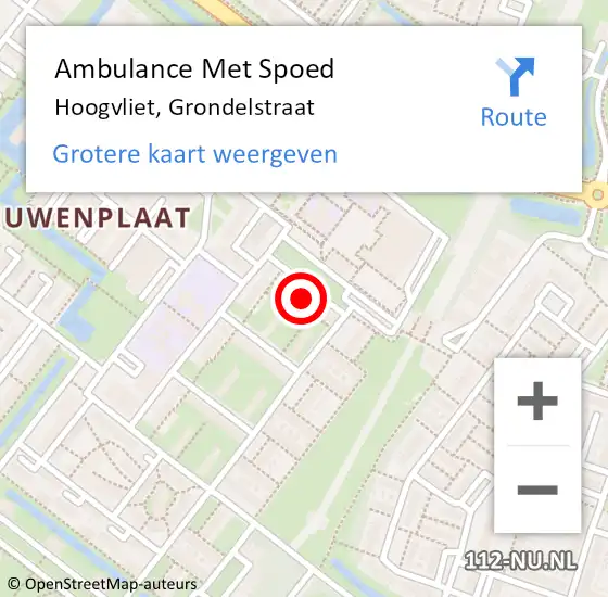 Locatie op kaart van de 112 melding: Ambulance Met Spoed Naar Hoogvliet, Grondelstraat op 28 juli 2023 17:39