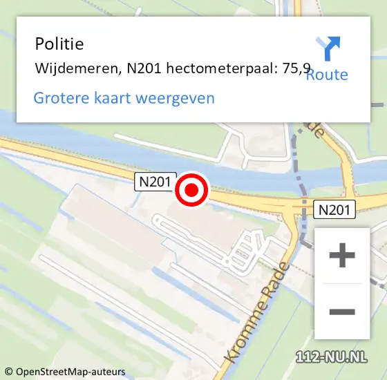 Locatie op kaart van de 112 melding: Politie Wijdemeren, N201 hectometerpaal: 75,9 op 28 juli 2023 17:47