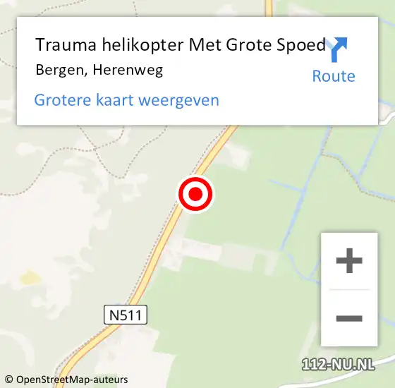 Locatie op kaart van de 112 melding: Trauma helikopter Met Grote Spoed Naar Bergen, Herenweg op 28 juli 2023 17:57