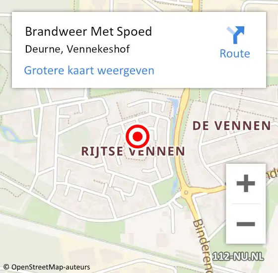 Locatie op kaart van de 112 melding: Brandweer Met Spoed Naar Deurne, Vennekeshof op 28 juli 2023 20:05