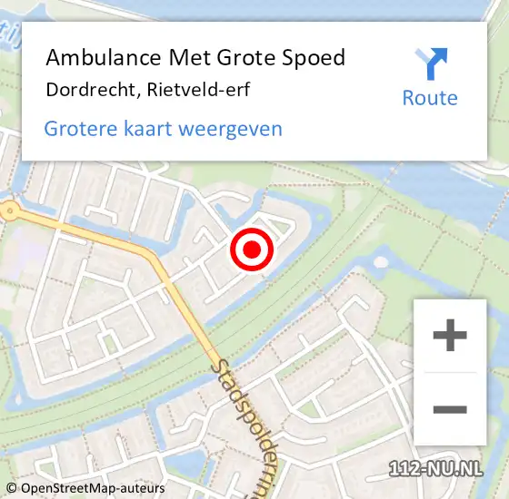 Locatie op kaart van de 112 melding: Ambulance Met Grote Spoed Naar Dordrecht, Rietveld-erf op 28 juli 2023 20:18