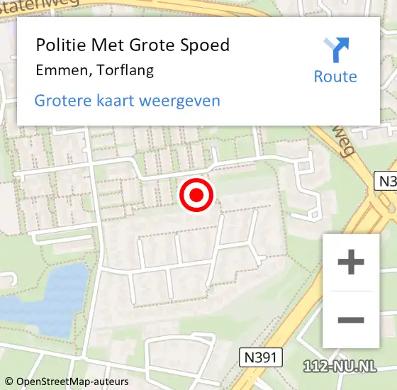 Locatie op kaart van de 112 melding: Politie Met Grote Spoed Naar Emmen, Torflang op 28 juli 2023 20:47