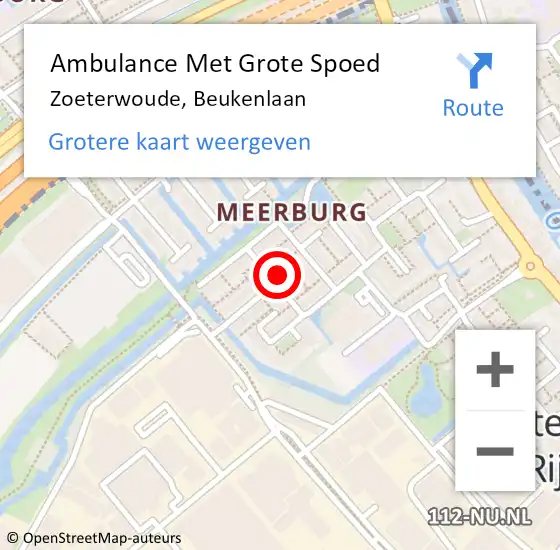 Locatie op kaart van de 112 melding: Ambulance Met Grote Spoed Naar Zoeterwoude, Beukenlaan op 28 juli 2023 21:08