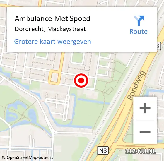 Locatie op kaart van de 112 melding: Ambulance Met Spoed Naar Dordrecht, Mackaystraat op 28 juli 2023 21:17