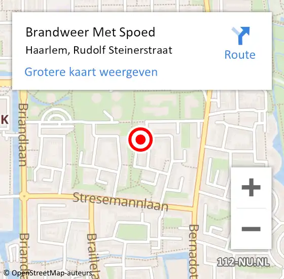 Locatie op kaart van de 112 melding: Brandweer Met Spoed Naar Haarlem, Rudolf Steinerstraat op 28 juli 2023 21:24