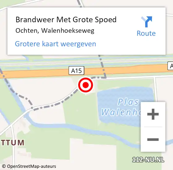 Locatie op kaart van de 112 melding: Brandweer Met Grote Spoed Naar Ochten, Walenhoekseweg op 28 juli 2023 22:27