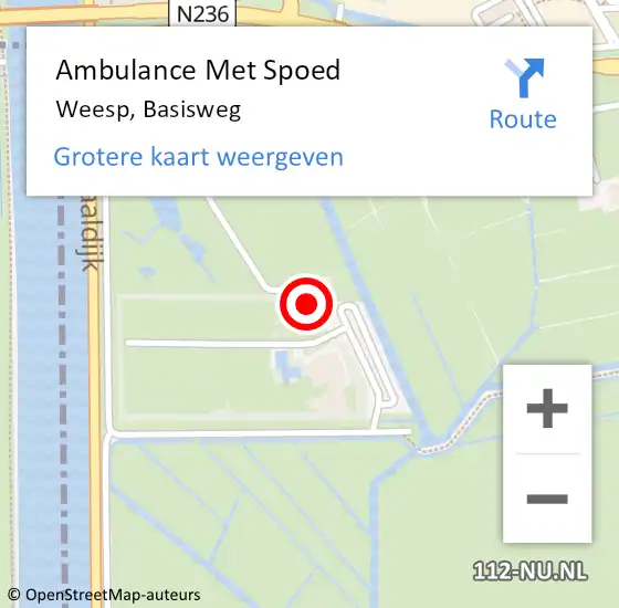 Locatie op kaart van de 112 melding: Ambulance Met Spoed Naar Weesp, Basisweg op 28 juli 2023 22:47