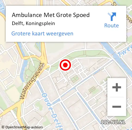 Locatie op kaart van de 112 melding: Ambulance Met Grote Spoed Naar Delft, Koningsplein op 28 juli 2023 22:50