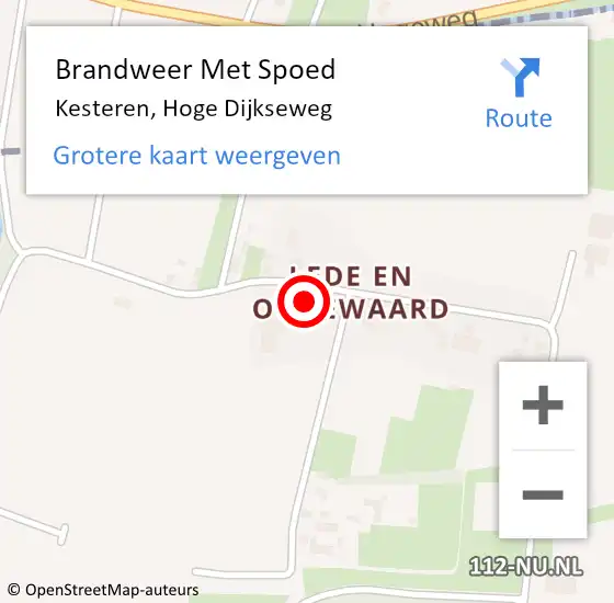 Locatie op kaart van de 112 melding: Brandweer Met Spoed Naar Kesteren, Hoge Dijkseweg op 28 juli 2023 22:53