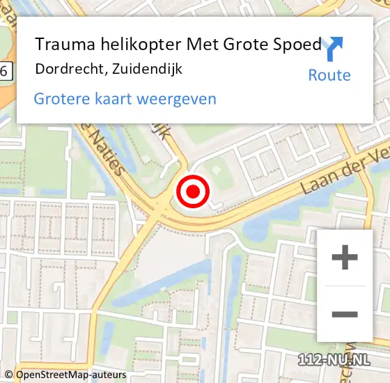 Locatie op kaart van de 112 melding: Trauma helikopter Met Grote Spoed Naar Dordrecht, Zuidendijk op 29 juli 2023 00:11
