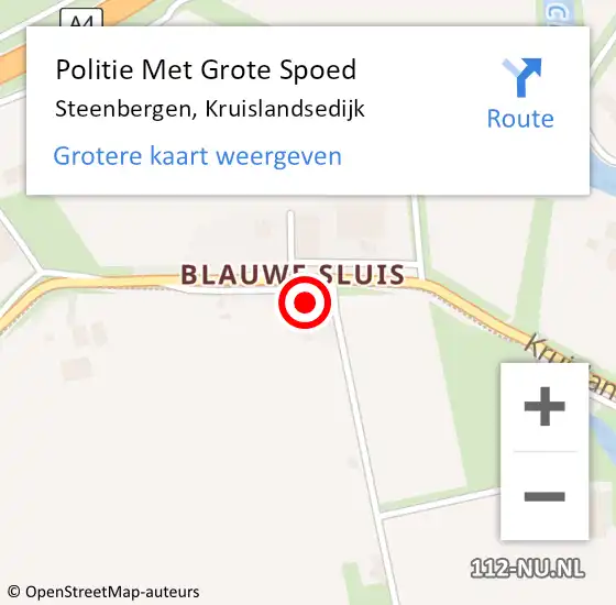 Locatie op kaart van de 112 melding: Politie Met Grote Spoed Naar Steenbergen, Kruislandsedijk op 29 juli 2023 00:27