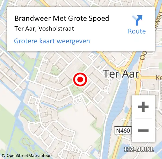 Locatie op kaart van de 112 melding: Brandweer Met Grote Spoed Naar Ter Aar, Vosholstraat op 29 juli 2023 01:05