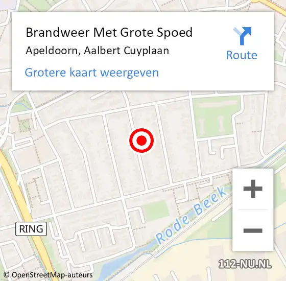 Locatie op kaart van de 112 melding: Brandweer Met Grote Spoed Naar Apeldoorn, Aalbert Cuyplaan op 29 juli 2023 02:29