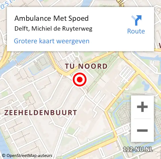 Locatie op kaart van de 112 melding: Ambulance Met Spoed Naar Delft, Michiel de Ruyterweg op 29 juli 2023 03:15