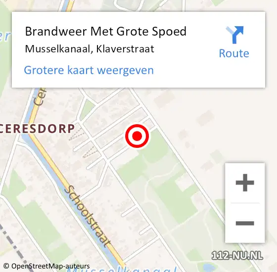 Locatie op kaart van de 112 melding: Brandweer Met Grote Spoed Naar Musselkanaal, Klaverstraat op 29 juli 2023 04:15