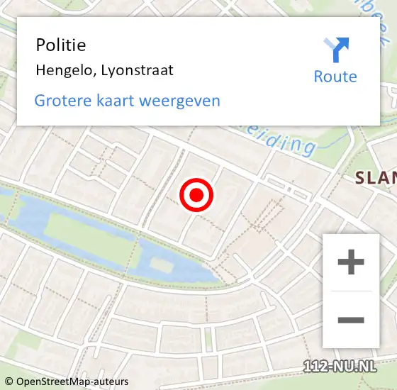 Locatie op kaart van de 112 melding: Politie Hengelo, Lyonstraat op 29 juli 2023 04:18