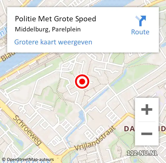 Locatie op kaart van de 112 melding: Politie Met Grote Spoed Naar Middelburg, Parelplein op 29 juli 2023 05:52