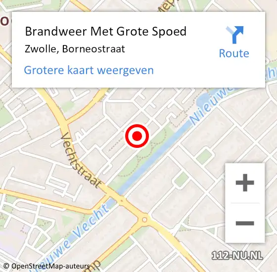 Locatie op kaart van de 112 melding: Brandweer Met Grote Spoed Naar Zwolle, Borneostraat op 29 juli 2023 06:27