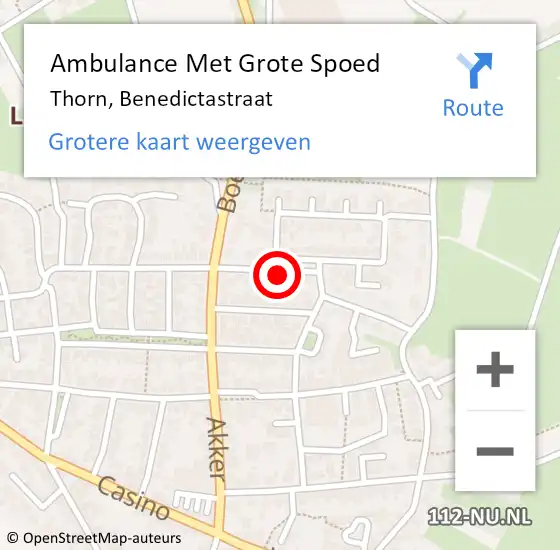 Locatie op kaart van de 112 melding: Ambulance Met Grote Spoed Naar Thorn, Benedictastraat op 29 juli 2023 06:39