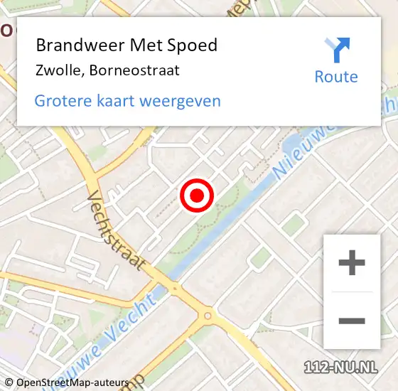 Locatie op kaart van de 112 melding: Brandweer Met Spoed Naar Zwolle, Borneostraat op 29 juli 2023 07:09