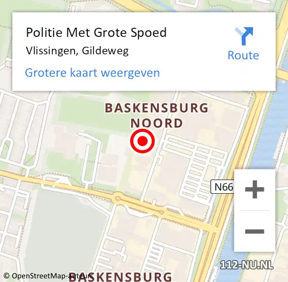 Locatie op kaart van de 112 melding: Politie Met Grote Spoed Naar Vlissingen, Gildeweg op 29 juli 2023 07:31