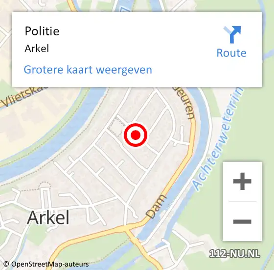 Locatie op kaart van de 112 melding: Politie Arkel op 29 juli 2023 07:53