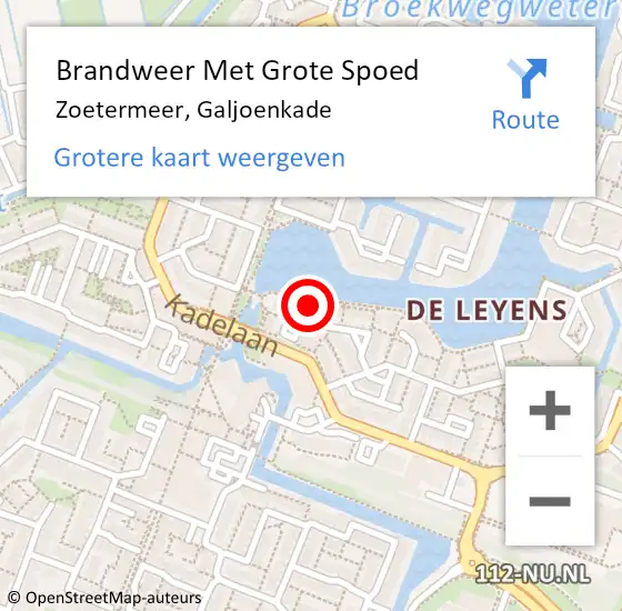 Locatie op kaart van de 112 melding: Brandweer Met Grote Spoed Naar Zoetermeer, Galjoenkade op 29 juli 2023 08:21