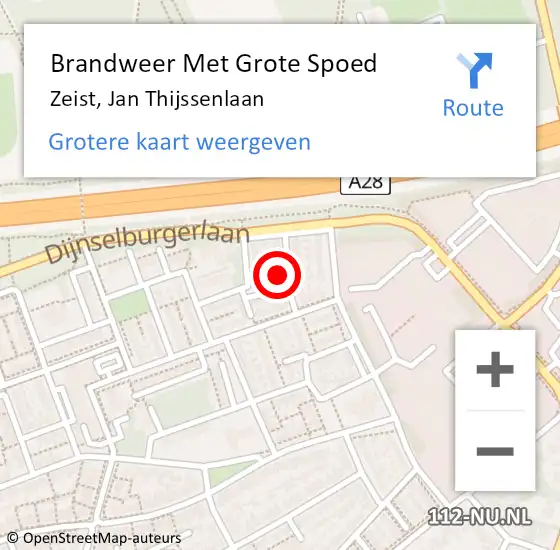 Locatie op kaart van de 112 melding: Brandweer Met Grote Spoed Naar Zeist, Jan Thijssenlaan op 29 juli 2023 08:30