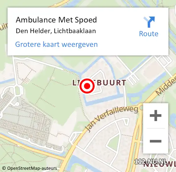 Locatie op kaart van de 112 melding: Ambulance Met Spoed Naar Den Helder, Lichtbaaklaan op 3 september 2014 10:25