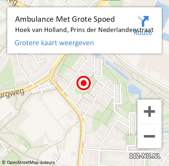 Locatie op kaart van de 112 melding: Ambulance Met Grote Spoed Naar Hoek van Holland, Prins der Nederlandenstraat op 29 juli 2023 08:41