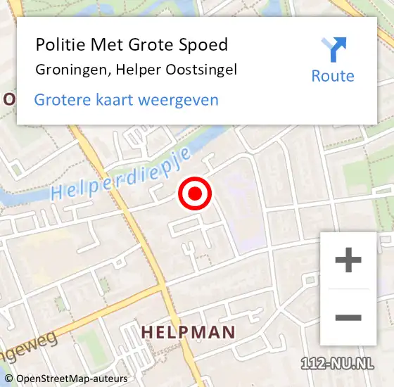 Locatie op kaart van de 112 melding: Politie Met Grote Spoed Naar Groningen, Helper Oostsingel op 29 juli 2023 09:26