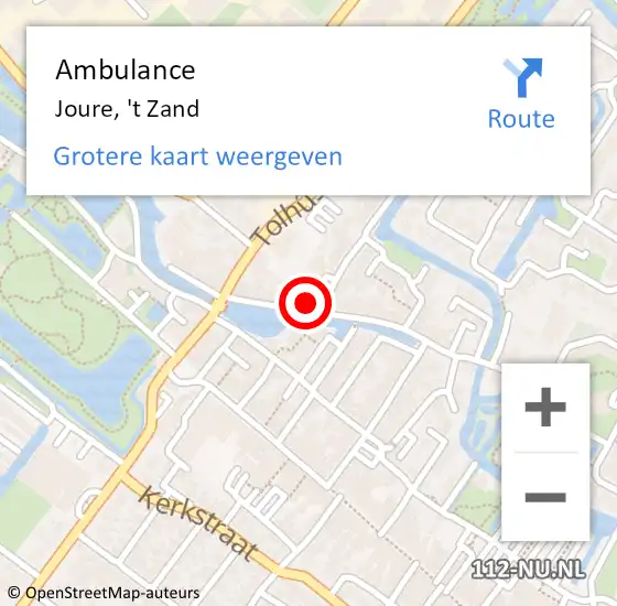 Locatie op kaart van de 112 melding: Ambulance Joure, 't Zand op 29 juli 2023 09:28