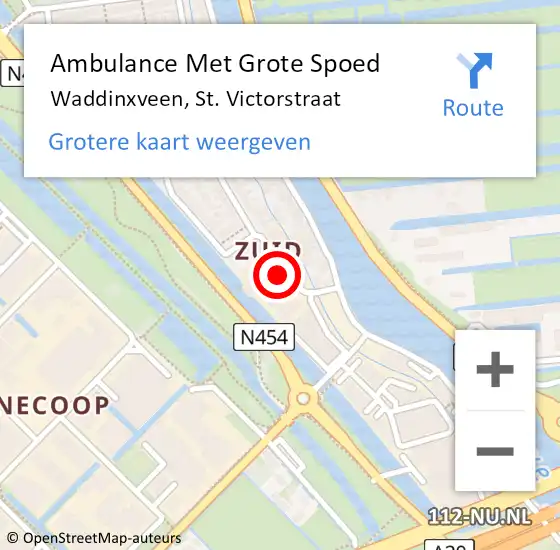 Locatie op kaart van de 112 melding: Ambulance Met Grote Spoed Naar Waddinxveen, St. Victorstraat op 29 juli 2023 10:08