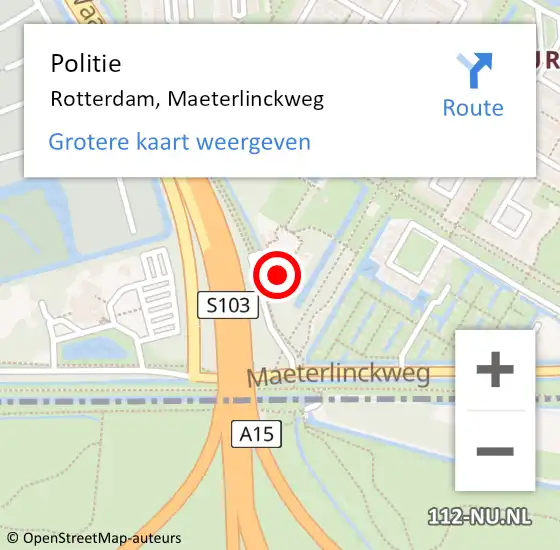 Locatie op kaart van de 112 melding: Politie Rotterdam, Maeterlinckweg op 29 juli 2023 10:24