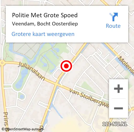 Locatie op kaart van de 112 melding: Politie Met Grote Spoed Naar Veendam, Bocht Oosterdiep op 29 juli 2023 10:35