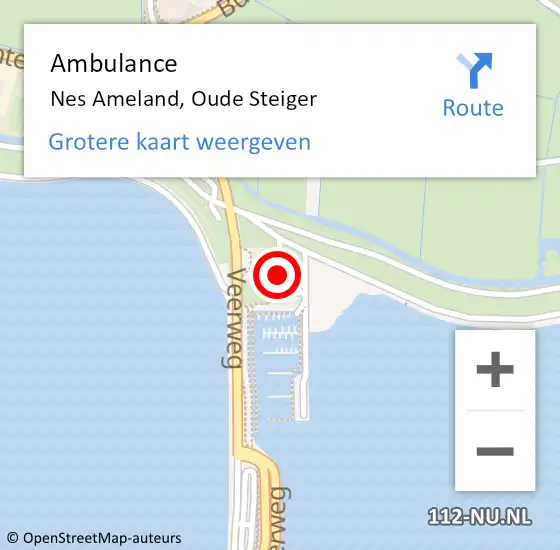 Locatie op kaart van de 112 melding: Ambulance Nes Ameland, Oude Steiger op 29 juli 2023 10:57