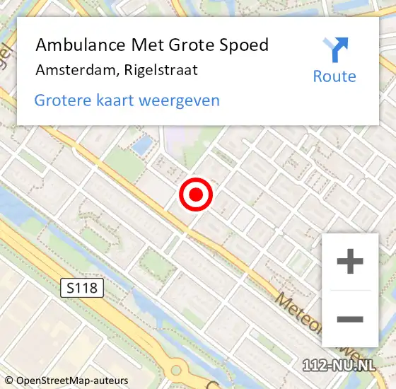 Locatie op kaart van de 112 melding: Ambulance Met Grote Spoed Naar Amsterdam, Rigelstraat op 29 juli 2023 11:25