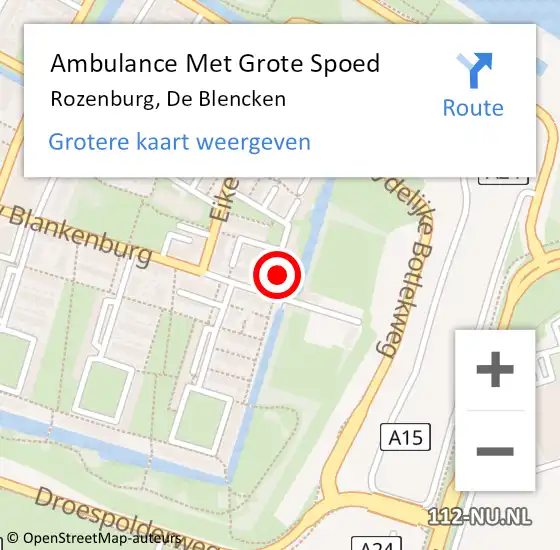 Locatie op kaart van de 112 melding: Ambulance Met Grote Spoed Naar Rozenburg, De Blencken op 29 juli 2023 11:30