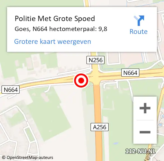 Locatie op kaart van de 112 melding: Politie Met Grote Spoed Naar Goes, N664 hectometerpaal: 9,8 op 29 juli 2023 11:41