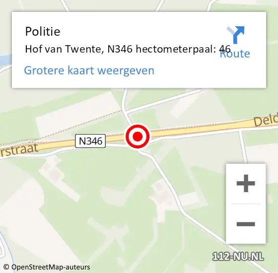Locatie op kaart van de 112 melding: Politie Hof van Twente, N346 hectometerpaal: 46 op 29 juli 2023 11:59