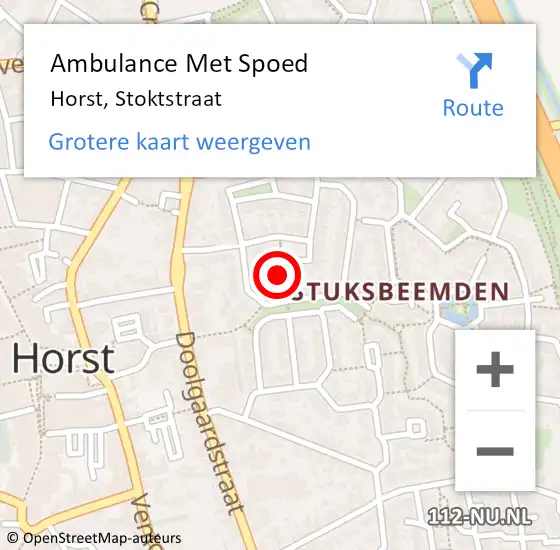 Locatie op kaart van de 112 melding: Ambulance Met Spoed Naar Horst, Stoktstraat op 3 september 2014 10:45