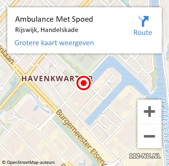 Locatie op kaart van de 112 melding: Ambulance Met Spoed Naar Rijswijk, Handelskade op 29 juli 2023 12:33