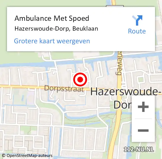 Locatie op kaart van de 112 melding: Ambulance Met Spoed Naar Hazerswoude-Dorp, Beuklaan op 29 juli 2023 12:34