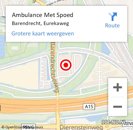 Locatie op kaart van de 112 melding: Ambulance Met Spoed Naar Barendrecht, Eurekaweg op 29 juli 2023 12:42