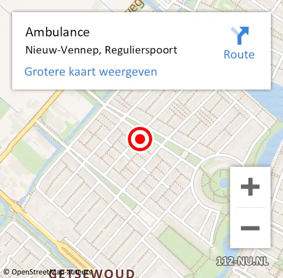 Locatie op kaart van de 112 melding: Ambulance Nieuw-Vennep, Regulierspoort op 29 juli 2023 13:26