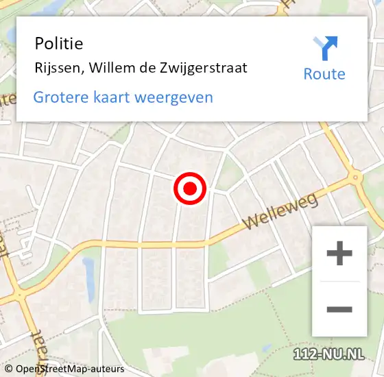 Locatie op kaart van de 112 melding: Politie Rijssen, Willem de Zwijgerstraat op 29 juli 2023 13:36