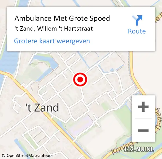 Locatie op kaart van de 112 melding: Ambulance Met Grote Spoed Naar 't Zand, Willem 't Hartstraat op 29 juli 2023 13:37