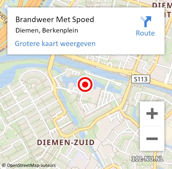 Locatie op kaart van de 112 melding: Brandweer Met Spoed Naar Diemen, Berkenplein op 29 juli 2023 14:00