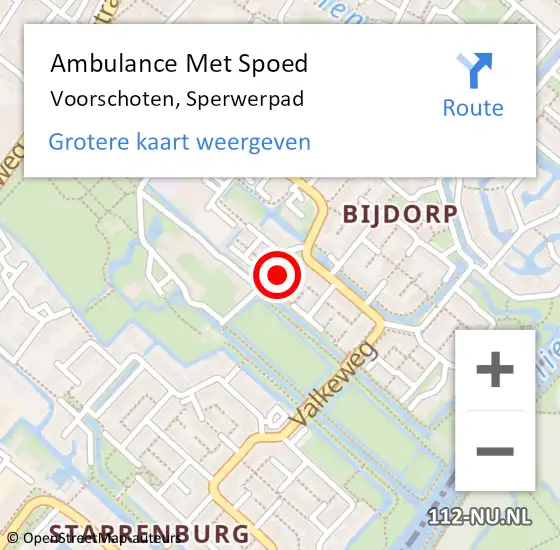 Locatie op kaart van de 112 melding: Ambulance Met Spoed Naar Voorschoten, Sperwerpad op 29 juli 2023 14:49