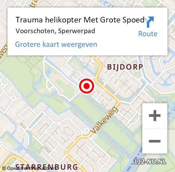 Locatie op kaart van de 112 melding: Trauma helikopter Met Grote Spoed Naar Voorschoten, Sperwerpad op 29 juli 2023 14:55